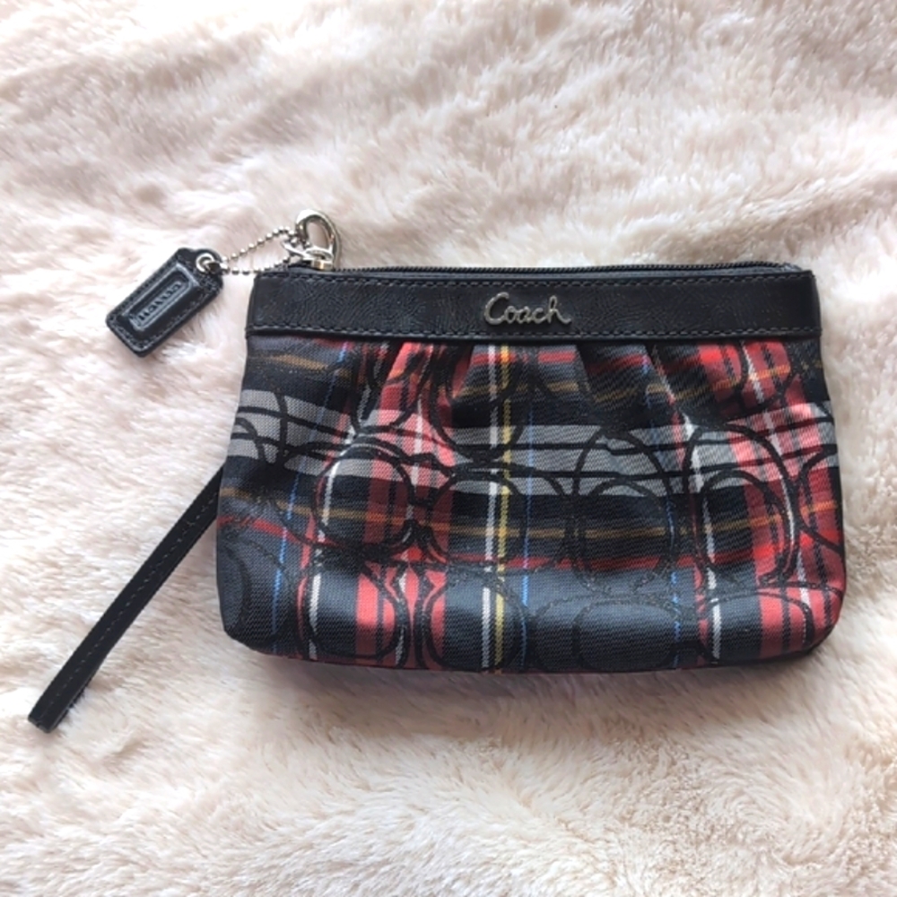 Coach Plaid Wristlet - Black and Red